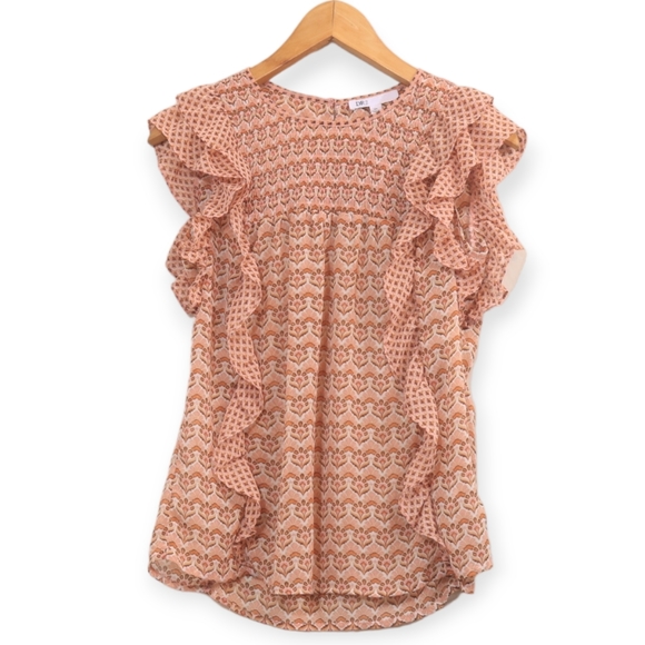 DR2 Chiffon Printed Ruffle Sleeveless Top - Picture 1 of 10